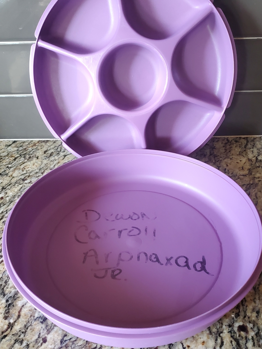Purple Tupperware Divided Serving Dish